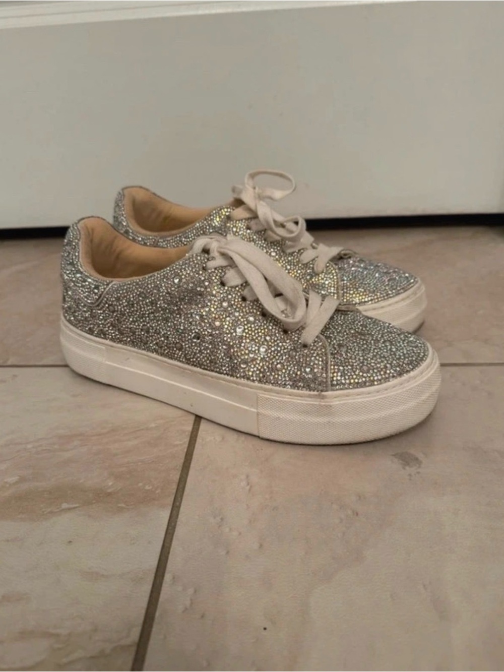 Blue by Betsy Johnson Sidny Lace-Up Rhinestone Platform Sneakers